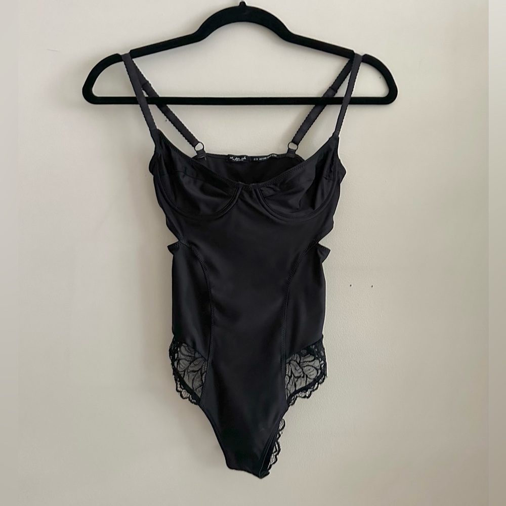 Urban Outfitters Black Satin & Lace Bodysuit